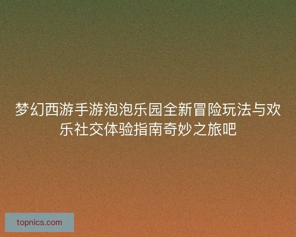 梦幻西游手游泡泡乐园全新冒险玩法与欢乐社交体验指南奇妙之旅吧